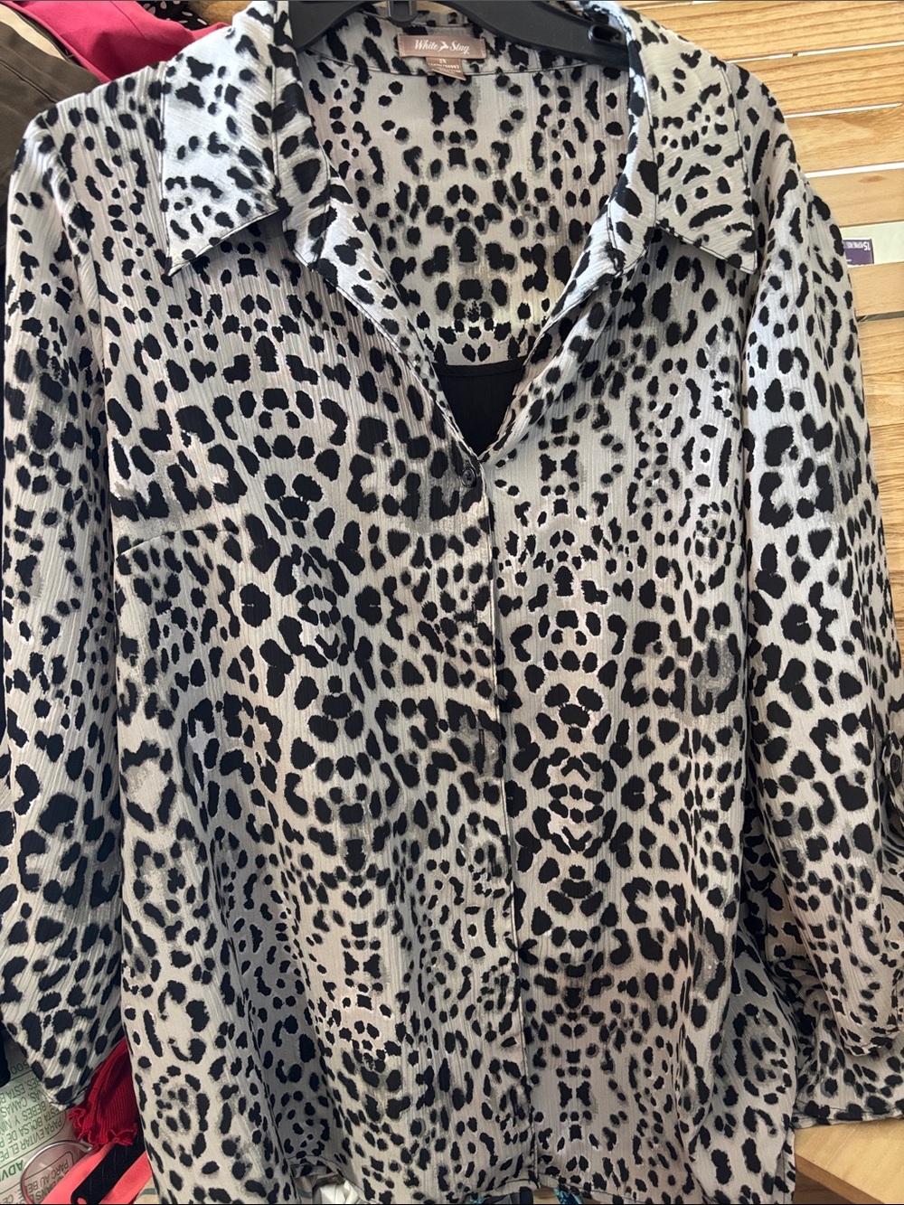 White Stag Black and White Animal Print Button-Up Top One Piece 2 Piece Look 2X
